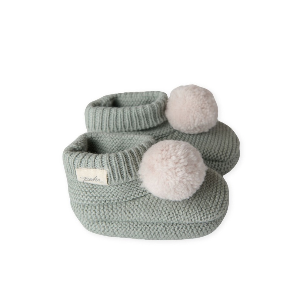 Cozy Knit Baby Booties - Sage and Blush